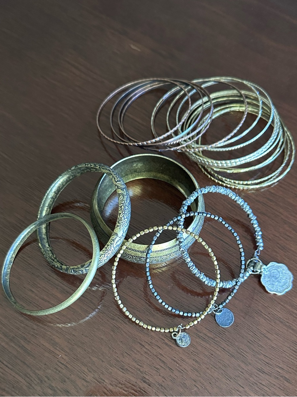 Gold, Gun Metal, Copper & Silver Colored Assorted Stackable Bangle Bracelet Set